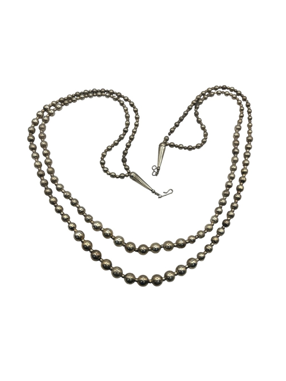 Native American style silver tone double strand beaded vintage necklace